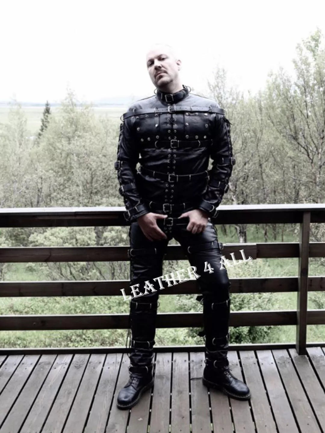 Men’s Bondage Suit Black LEATHER Heavy Duty Restriction Catsuit LARP
