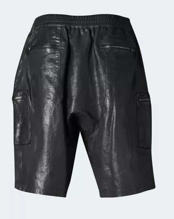 Men's Lamb Leather Shorts Elasticated Waist & Zipped Pockets Shorts In 5 Colors