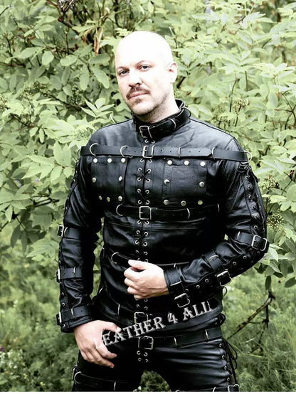 Men’s Bondage Suit Black LEATHER Heavy Duty Restriction Catsuit LARP
