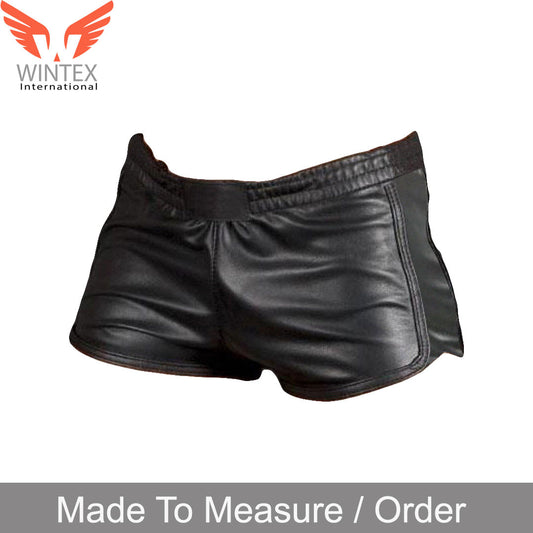 Men’s Real Lamb Leather Gym Shorts Sports Shorts With Contrast Colors Piping