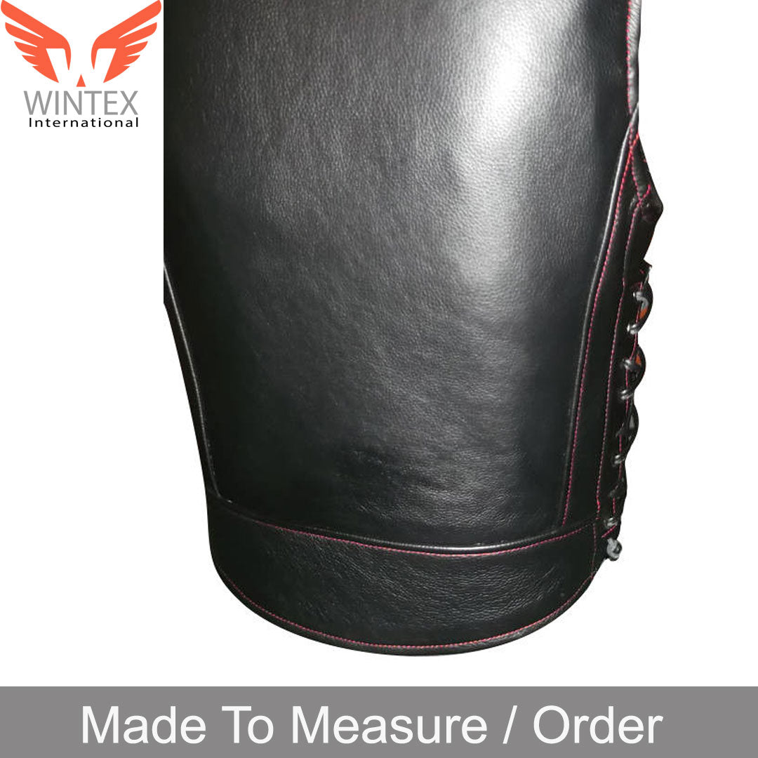 Men Real Cowhide Leather Bikers Vest Motorcycle Contrast Stitch Leather Vest