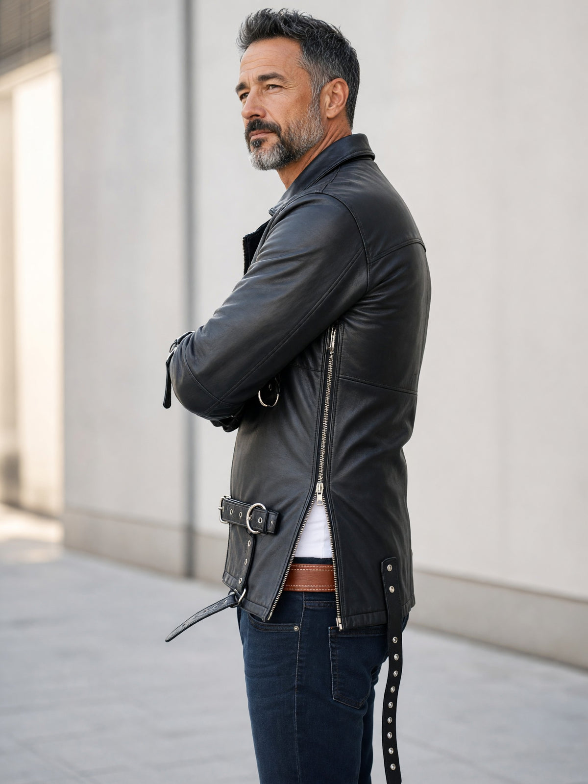 Men's Black Leather Restraint Jacket