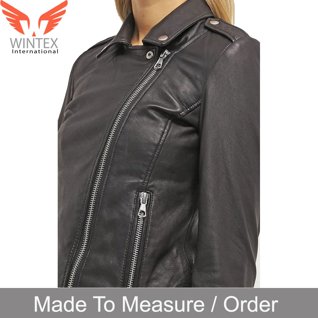 Women’s Real Lamb Leather Bikers Jacket Black Leather Jacket